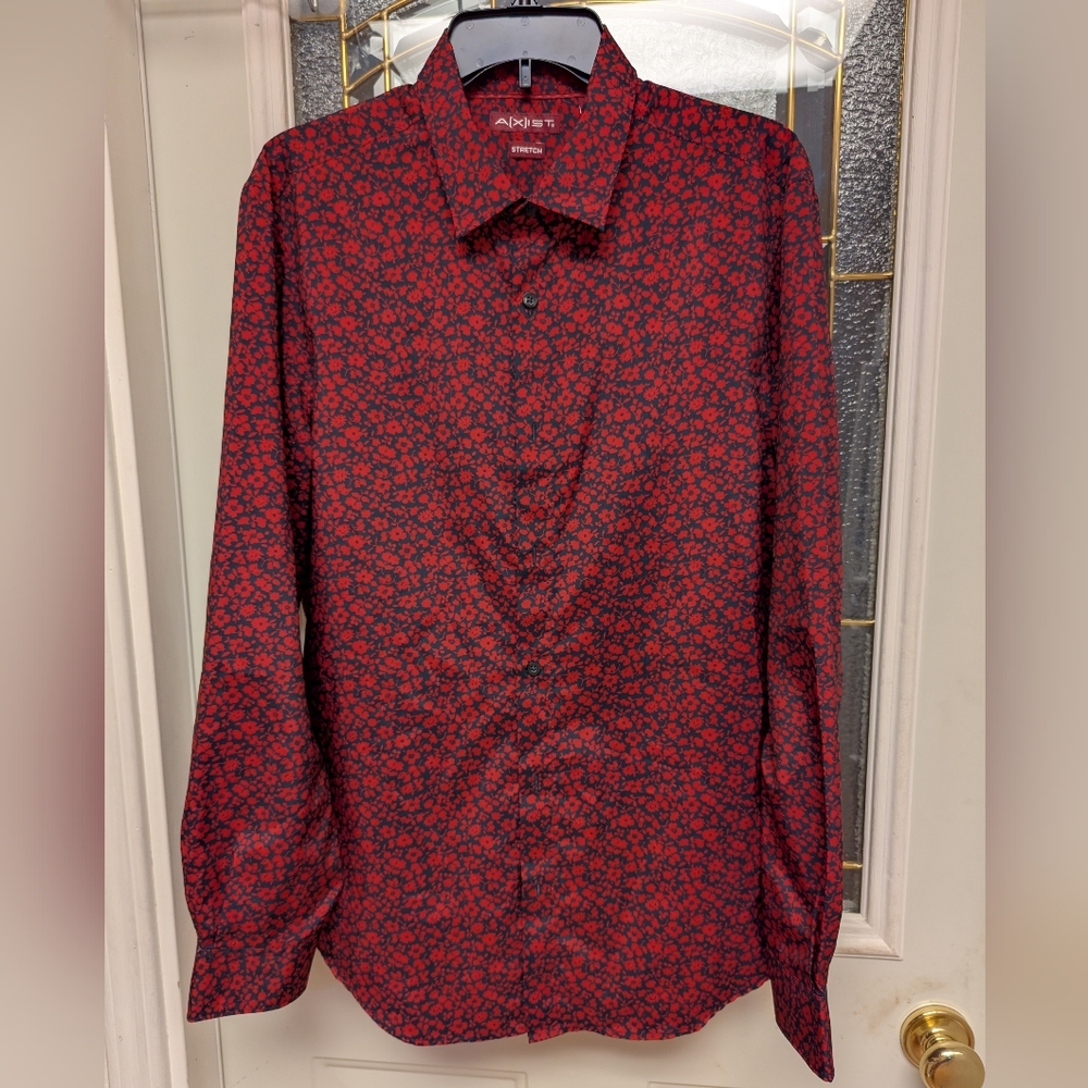 S452 Red Floral Men's Button-down Shirt